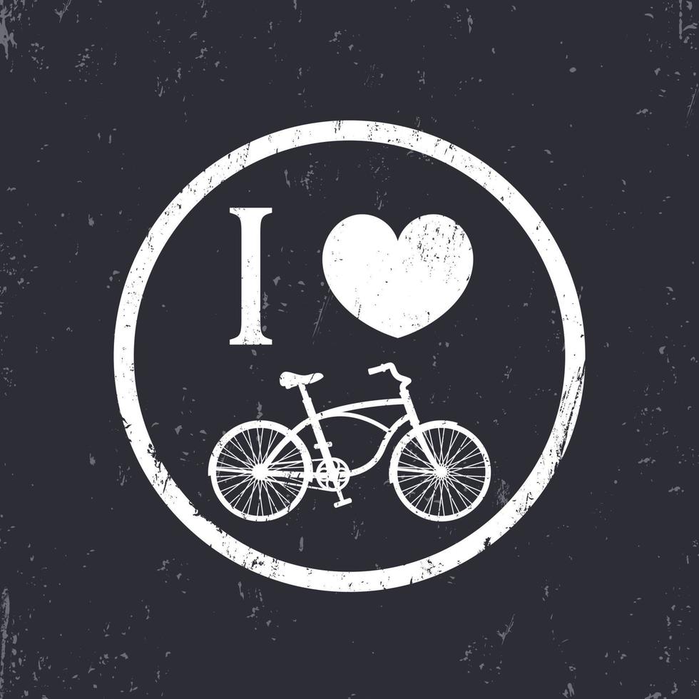 J'aime faire du vélo signe rond avec vélo vintage, illustration vectorielle vecteur
