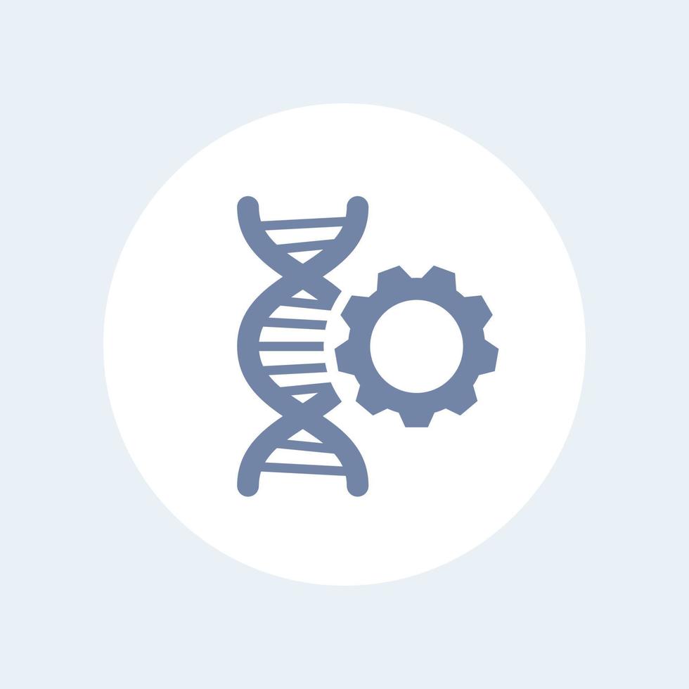 icône de modification d'adn, signe avec chaîne et engrenage d'adn, icône isolée de réparation d'adn, illustration vectorielle vecteur