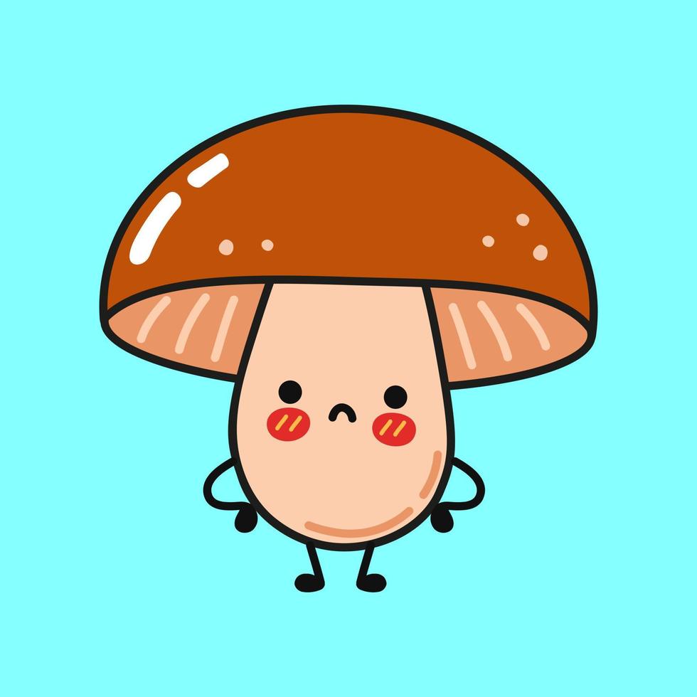 mignon personnage de champignon triste. icône d'illustration de personnage de dessin animé kawaii dessiné à la main de vecteur. isolé sur fond bleu. vecteur