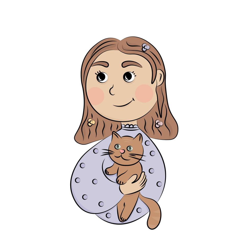 une fille avec un chat vecteur