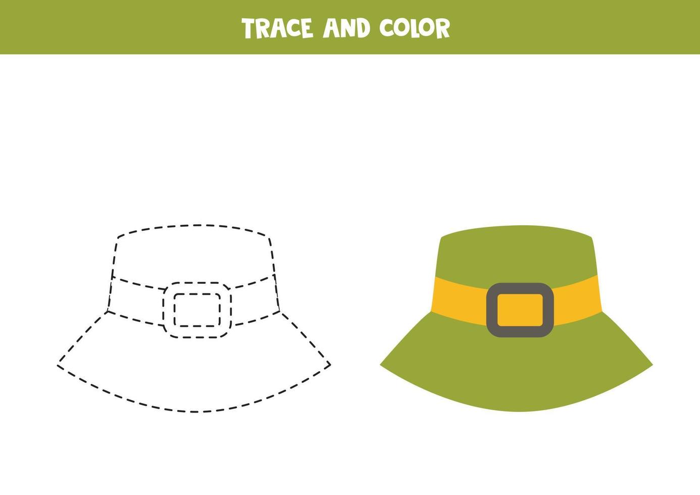 chapeau de voyage vert trace et couleur. feuille de travail pour les enfants. vecteur