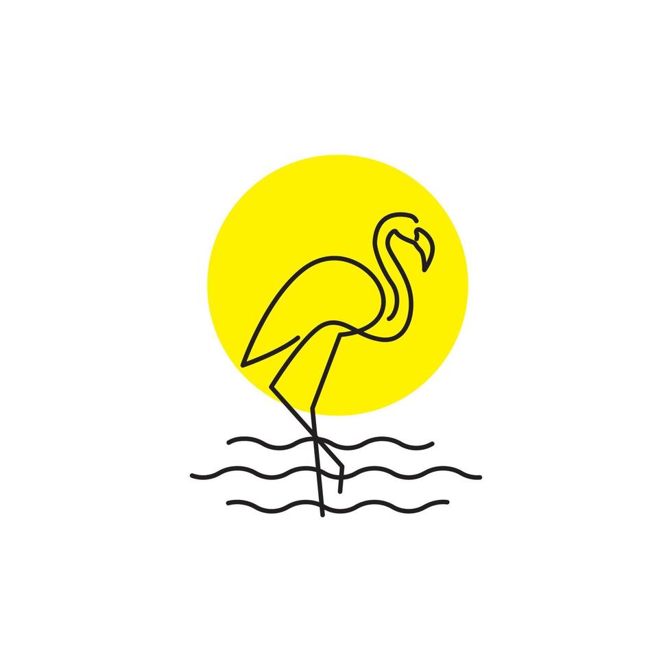 ligne simple beau flamant rose avec conception de logo coucher de soleil vecteur symbole graphique icône illustration idée créative