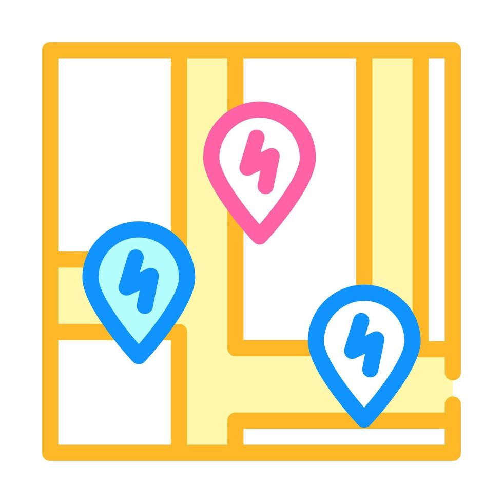 emplacement des stations de charge sur l'illustration vectorielle de l'icône de couleur de la carte vecteur