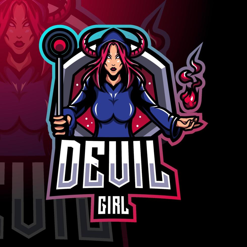 création de logo de mascotte diable fille esport vecteur