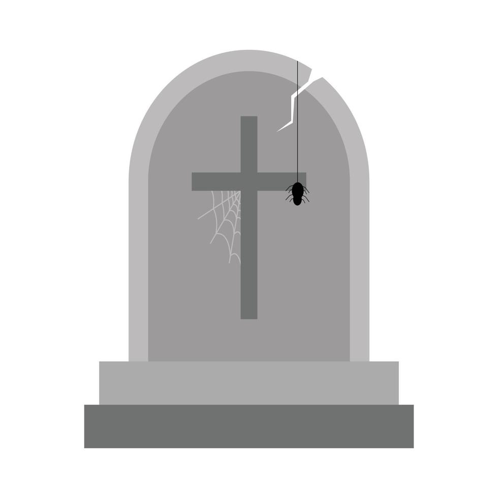 vecteur de tombe en pierre effrayant halloween avec une araignée. conception d'illustration d'halloween avec la tombe en pierre et le signe chrétien. ancienne conception de tombe effrayante avec toile d'araignée.