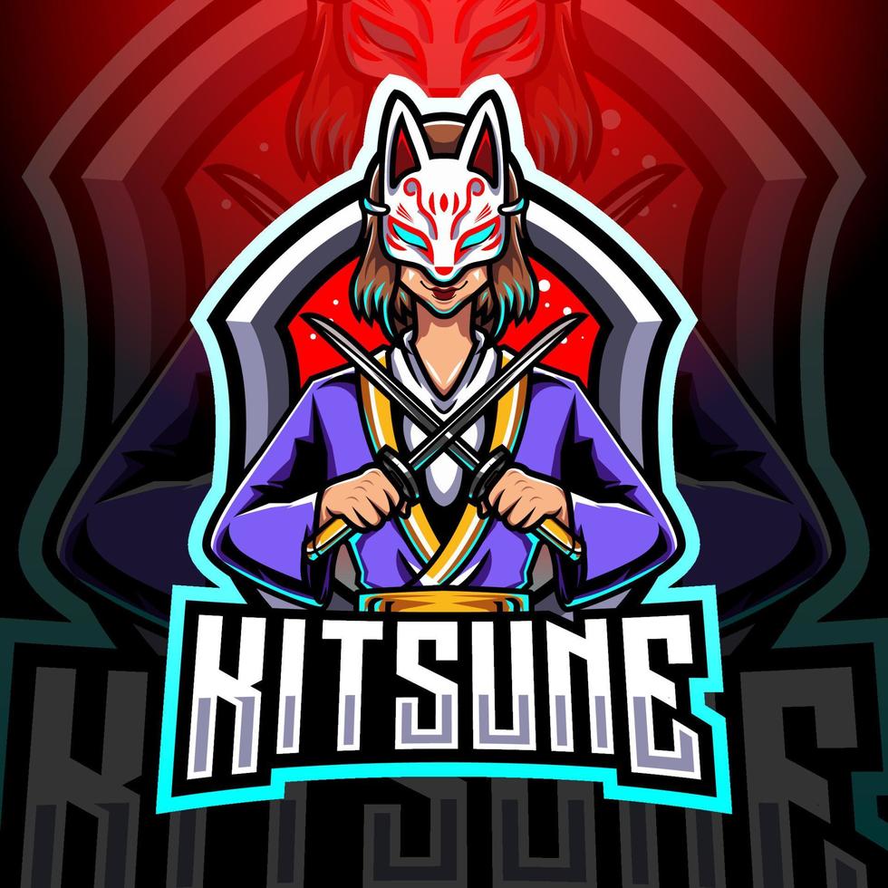 création de logo de mascotte kitsune girl esport vecteur