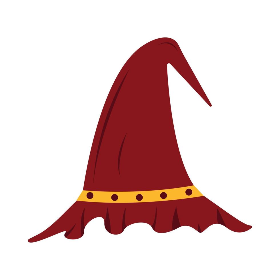 conception de chapeau de sorcière halloween sur fond blanc. illustration vectorielle de chapeau de sorcière pour l'événement d'halloween avec une couleur marron et une ceinture dorée. élément de costume d'halloween magicien. vecteur