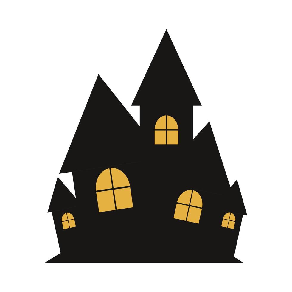 conception de maison fantasmagorique d'halloween avec une nuance de couleur jaune et noir foncé. conception de vecteur de silhouette de maison effrayante sur fond blanc. conception pour l'événement d'halloween avec le vecteur de la maison.