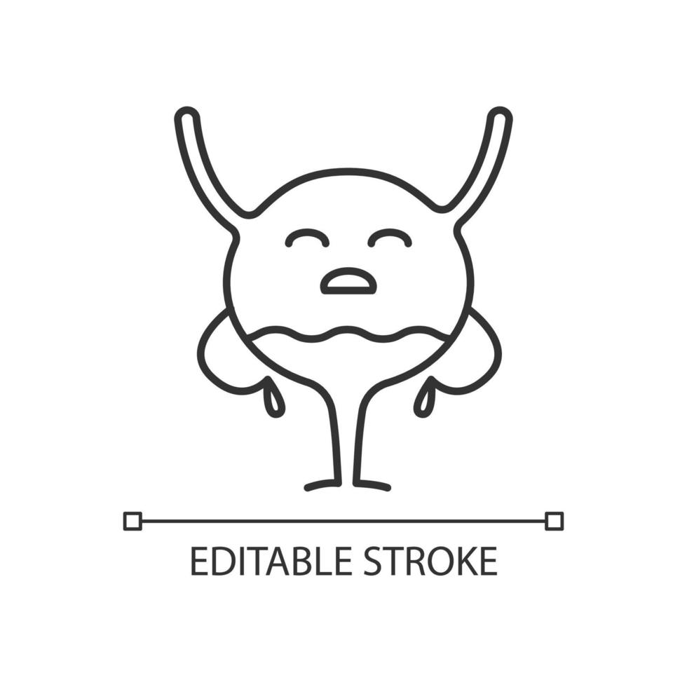 icône linéaire de caractère de vessie triste. illustration de la ligne mince. voies urinaires malsaines. maladies du système urinaire. cystite. symbole de contour. dessin de contour isolé de vecteur. trait modifiable vecteur