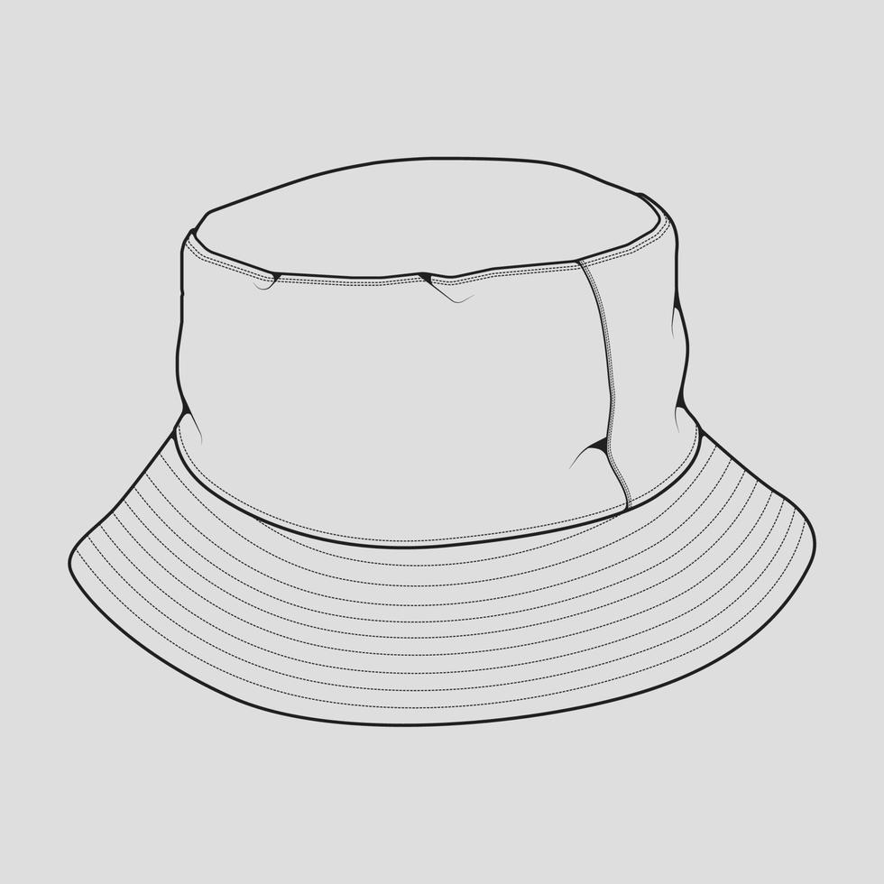 vecteur de dessin de contour de chapeau de seau, chapeau de seau dans un style de croquis, contour de modèle de formateurs, illustration vectorielle.