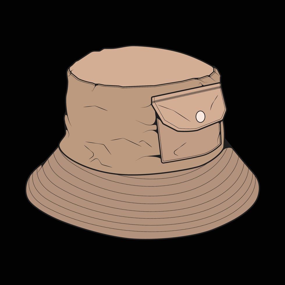 vecteur de bloc de couleur de contour de chapeau de seau, chapeau de seau dans un style de couleur, contour de modèle de formateurs, illustration vectorielle.