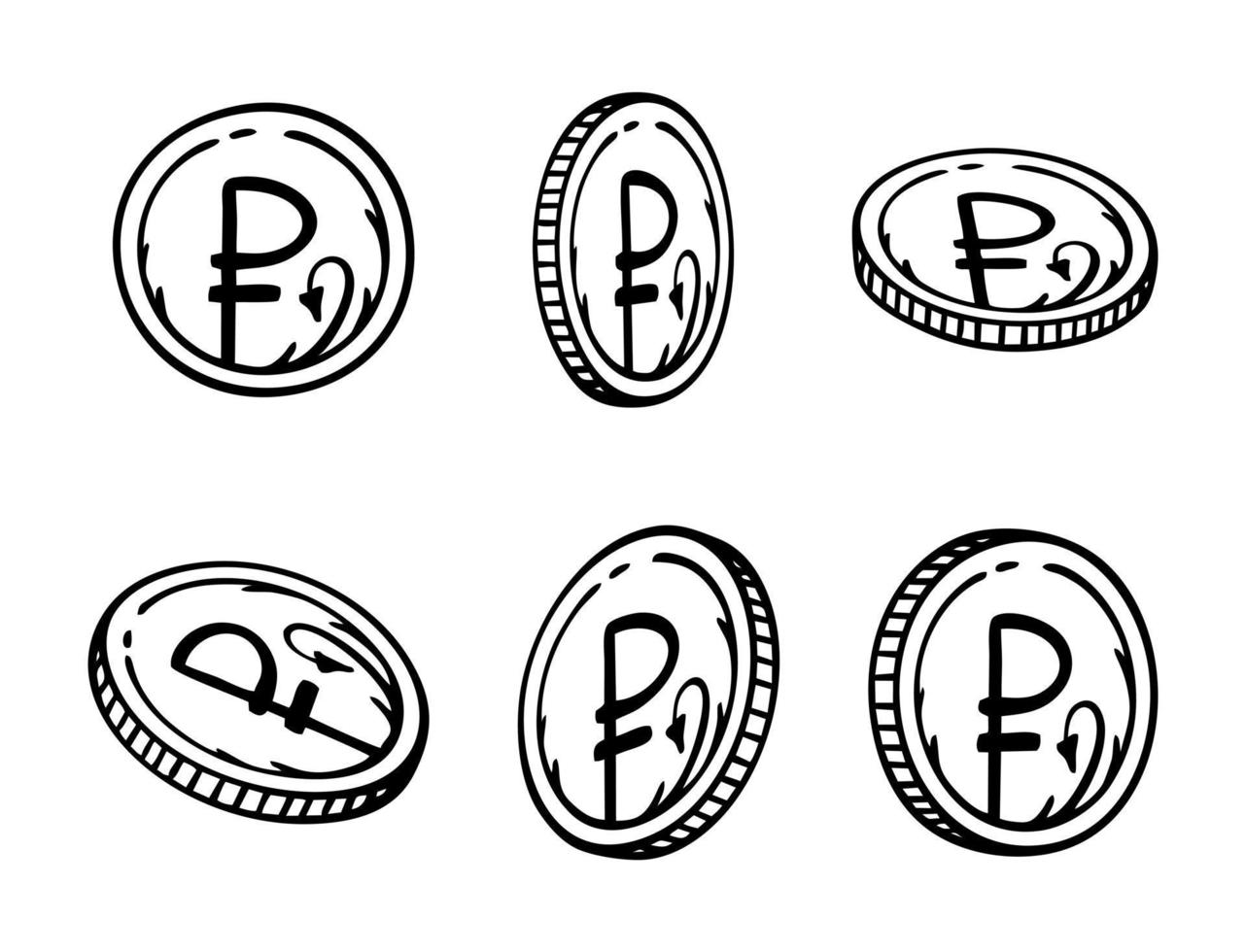 rouble russe. monnaie russe sur fond blanc. illustration vectorielle d'un doodle. vecteur