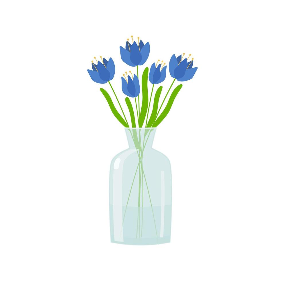 vase en verre à fleurs bleues. bouteille en verre de dessin animé. illustration vectorielle isolée vecteur