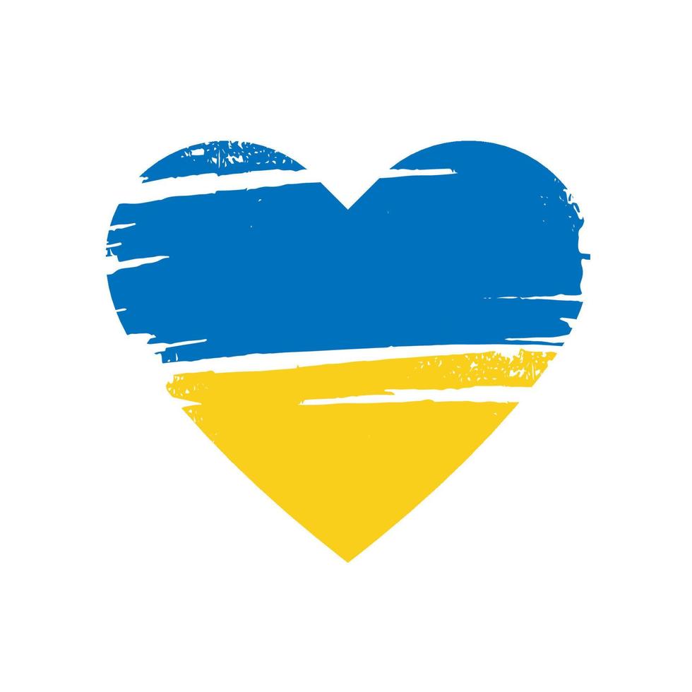 coup de pinceau bleu et jaune en forme de coeur. sauver l'ukraine. élément de conception pour autocollant, bannière, affiche, carte vecteur