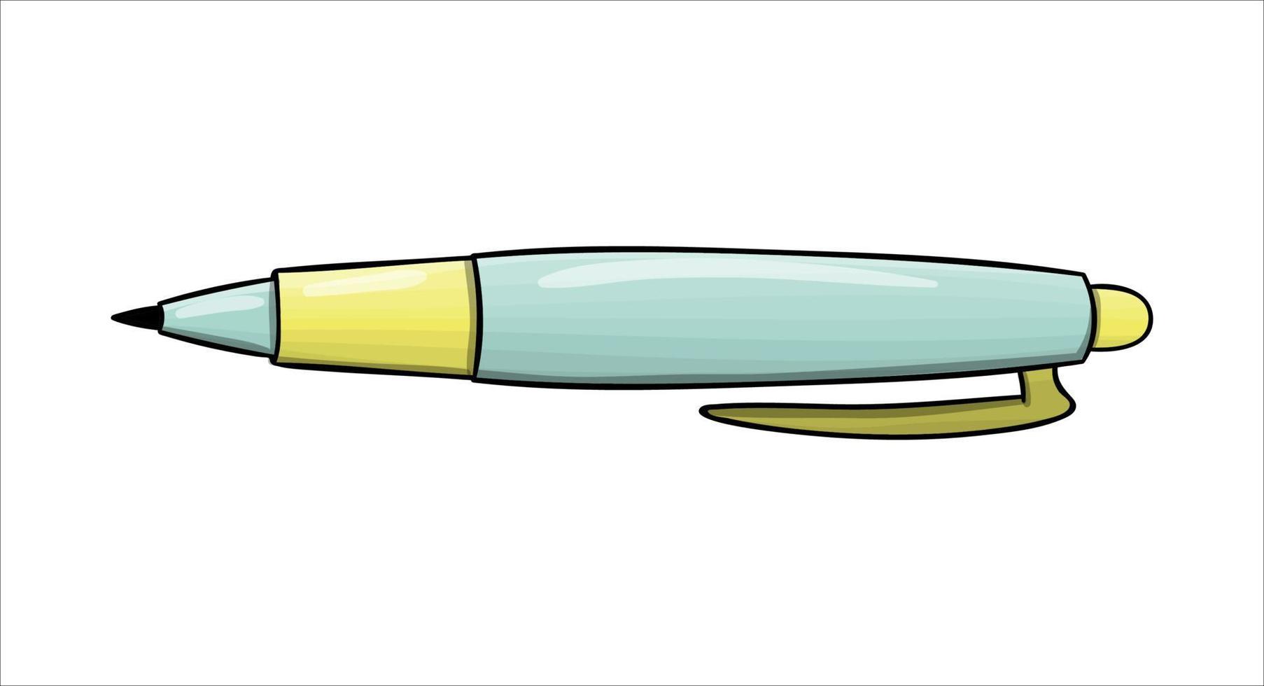 icône de stylo à bille. papeterie de couleur vectorielle, matériel d'écriture, fournitures de bureau ou scolaires isolés sur fond blanc. style de bande dessinée vecteur