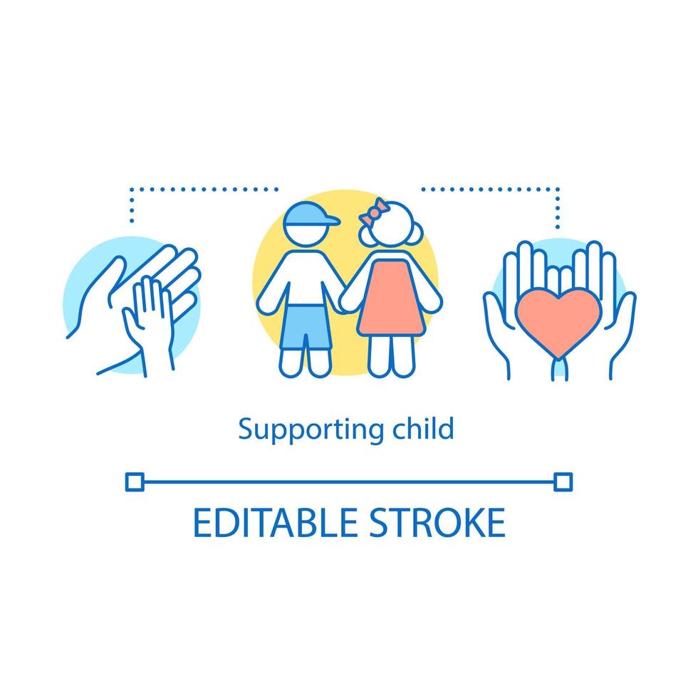 soutenir l'icône de concept d'enfant. illustration de fine ligne d'idée de garde d'enfants. adoption, garde. parents aimants. sécurité des enfants. protection des droits de l'enfant. dessin de contour isolé de vecteur. trait modifiable vecteur