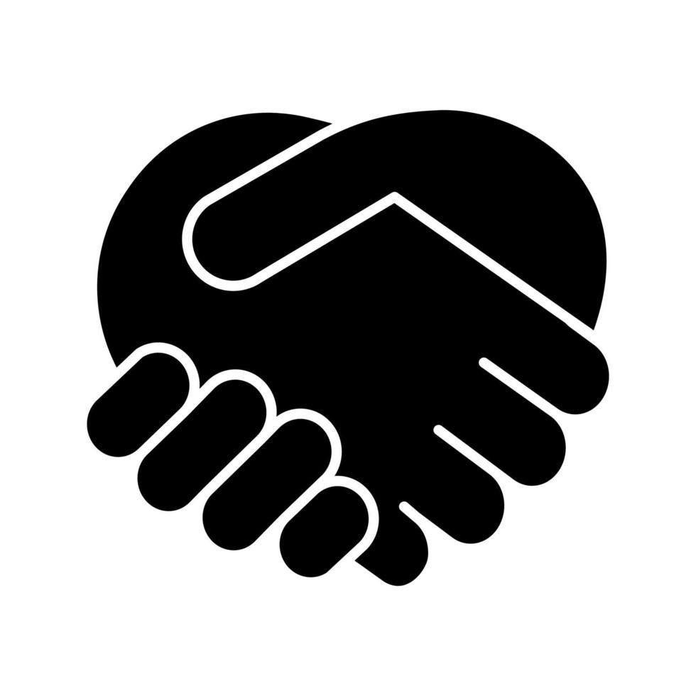 icône de glyphe de geste de poignée de main. symbole de la silhouette. serrer la main emoji. réunion d'amis. entente, marché, contrat. confiance. espace négatif. illustration vectorielle isolée vecteur
