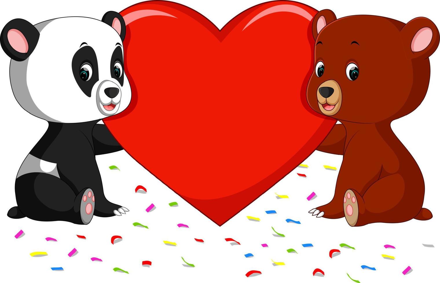 ours et panda tenant un coeur vecteur