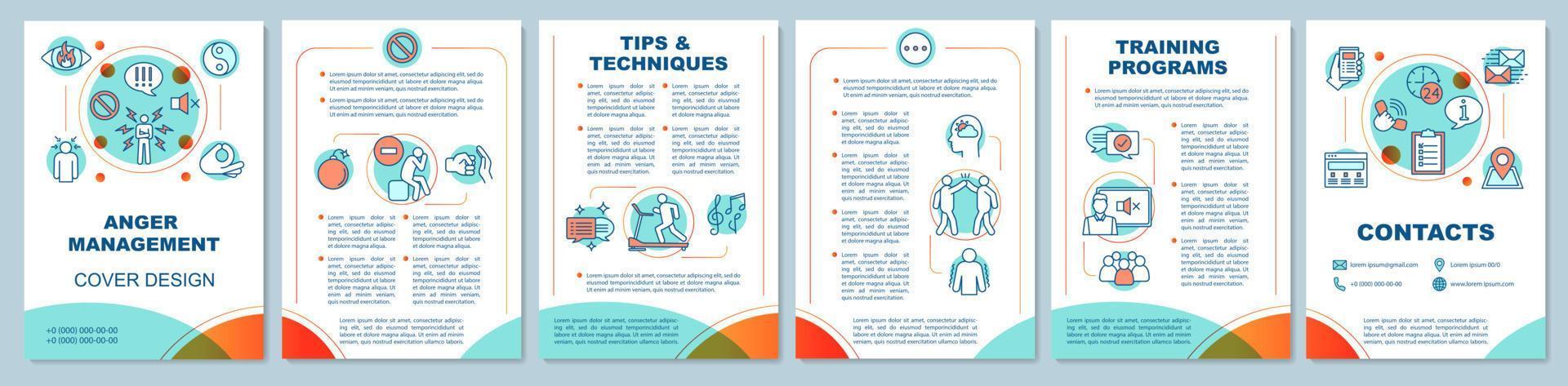 mise en page du modèle de brochure sur les problèmes de colère. émotion négative. la gestion du stress. dépliant, conception d'impression de dépliant, illustrations linéaires. mises en page vectorielles pour magazines, rapports annuels, affiches publicitaires.. vecteur