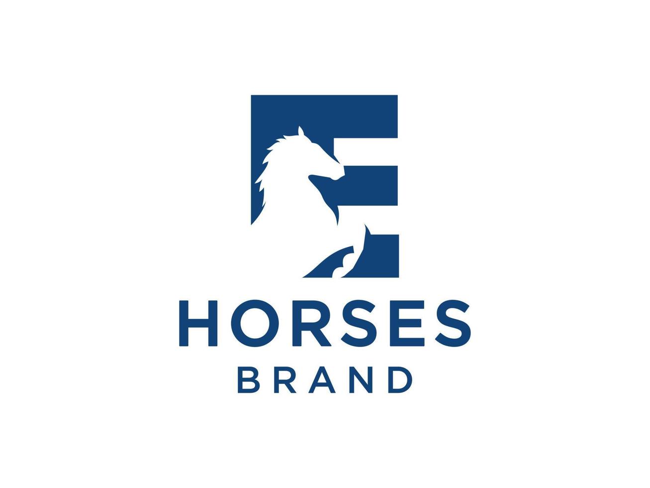 la conception du logo avec la lettre initiale e est combinée avec un symbole de tête de cheval moderne et professionnel vecteur