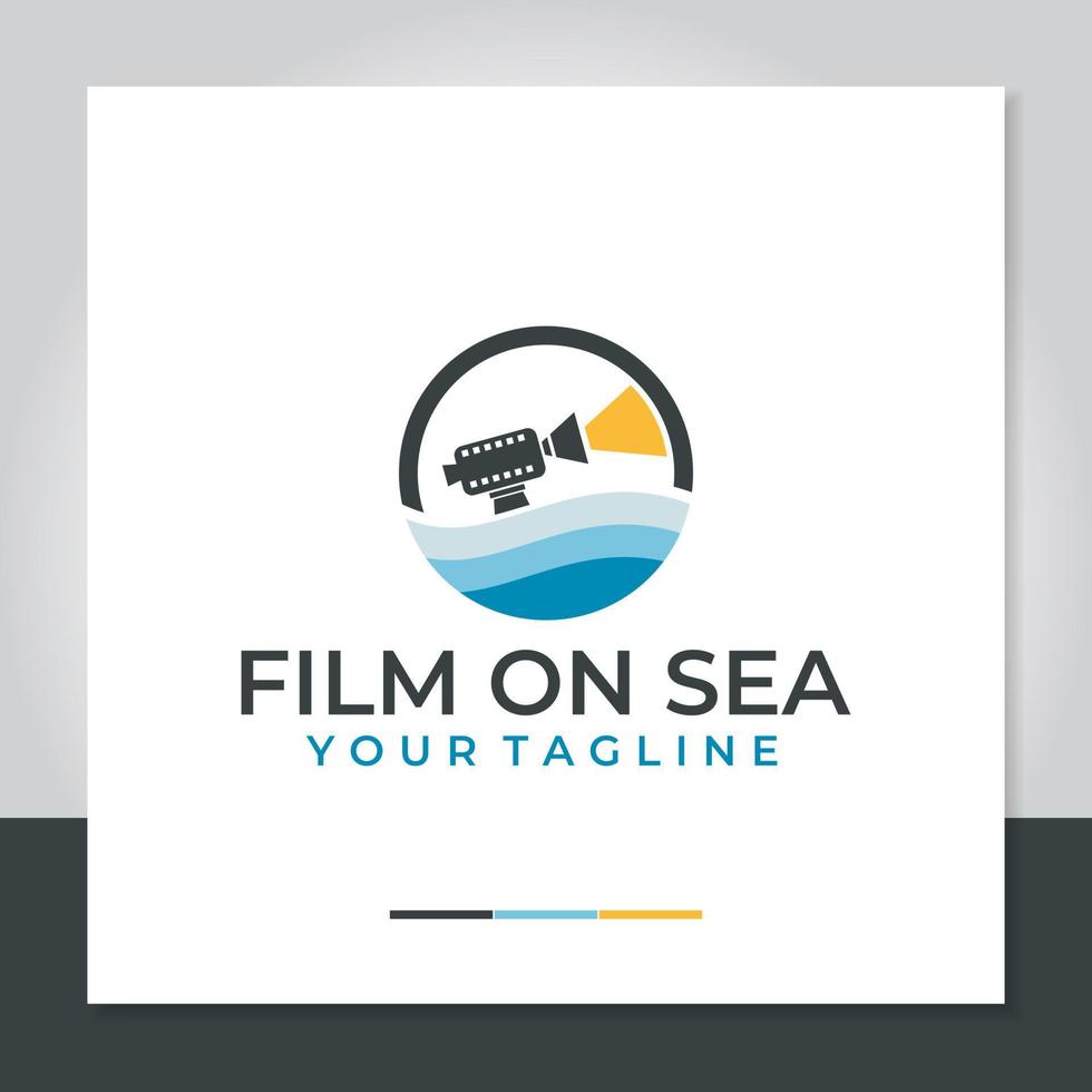 création de logo de film de mer, appareil photo, mer, film vecteur
