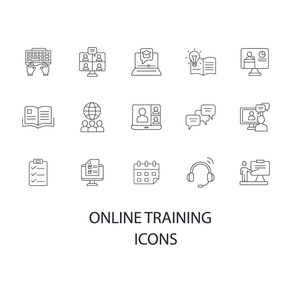 ensemble d'icônes de formation en ligne. éléments de vecteur de symbole de pack de formation en ligne pour le web infographique