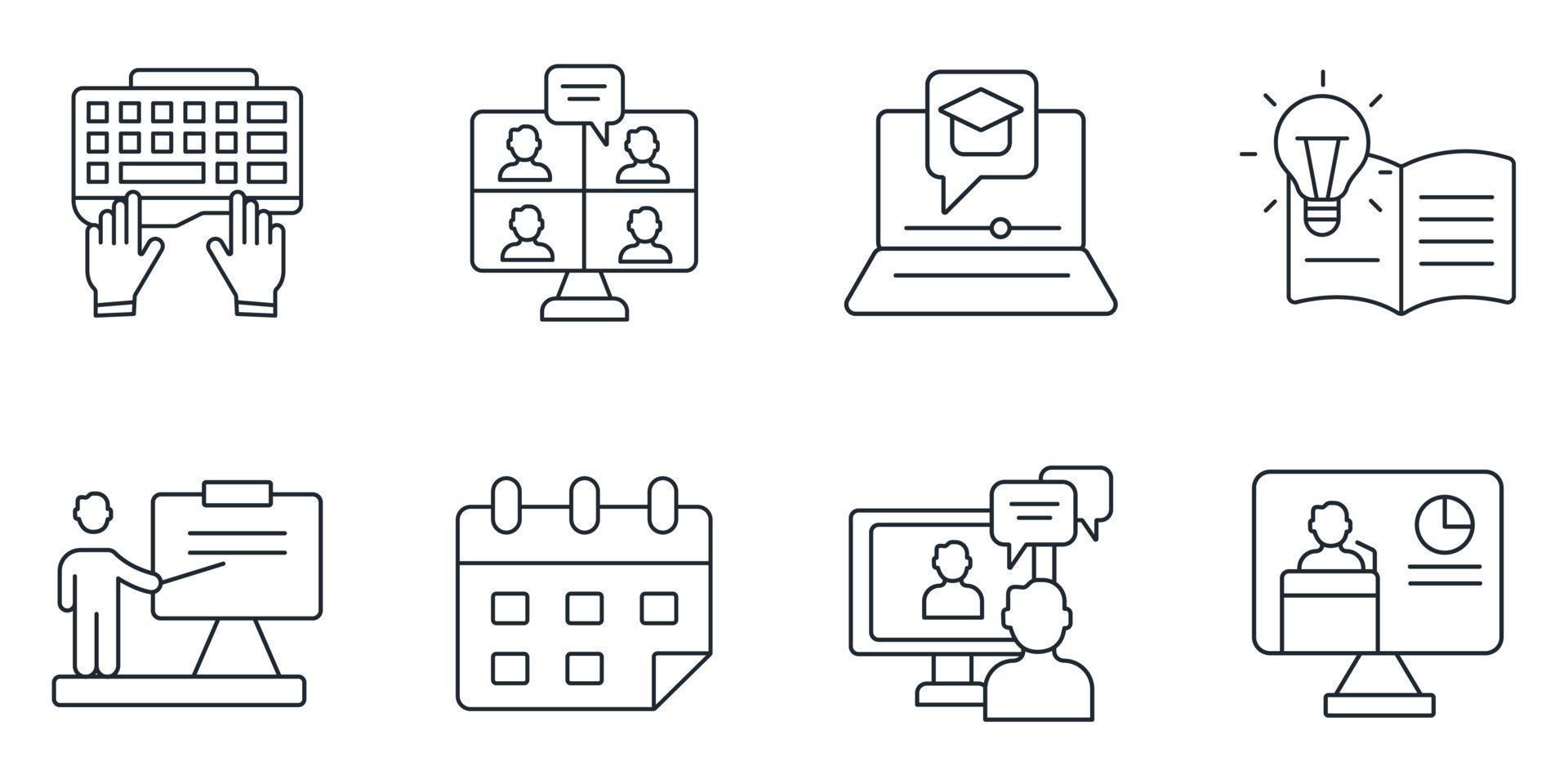 ensemble d'icônes de formation en ligne. éléments de vecteur de symbole de pack de formation en ligne pour le web infographique