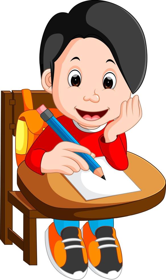 heureux écolier écrit en classe vecteur