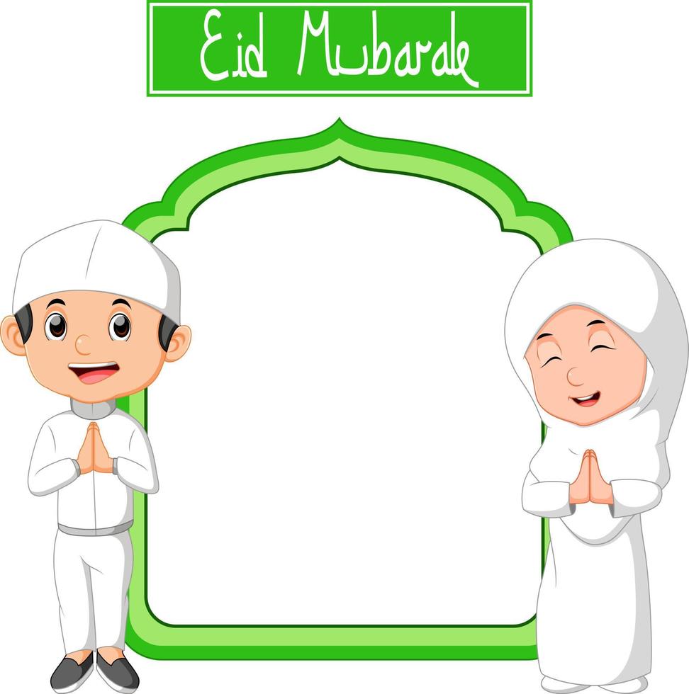 garçon et fille musulmans célébrant le ramadan vecteur