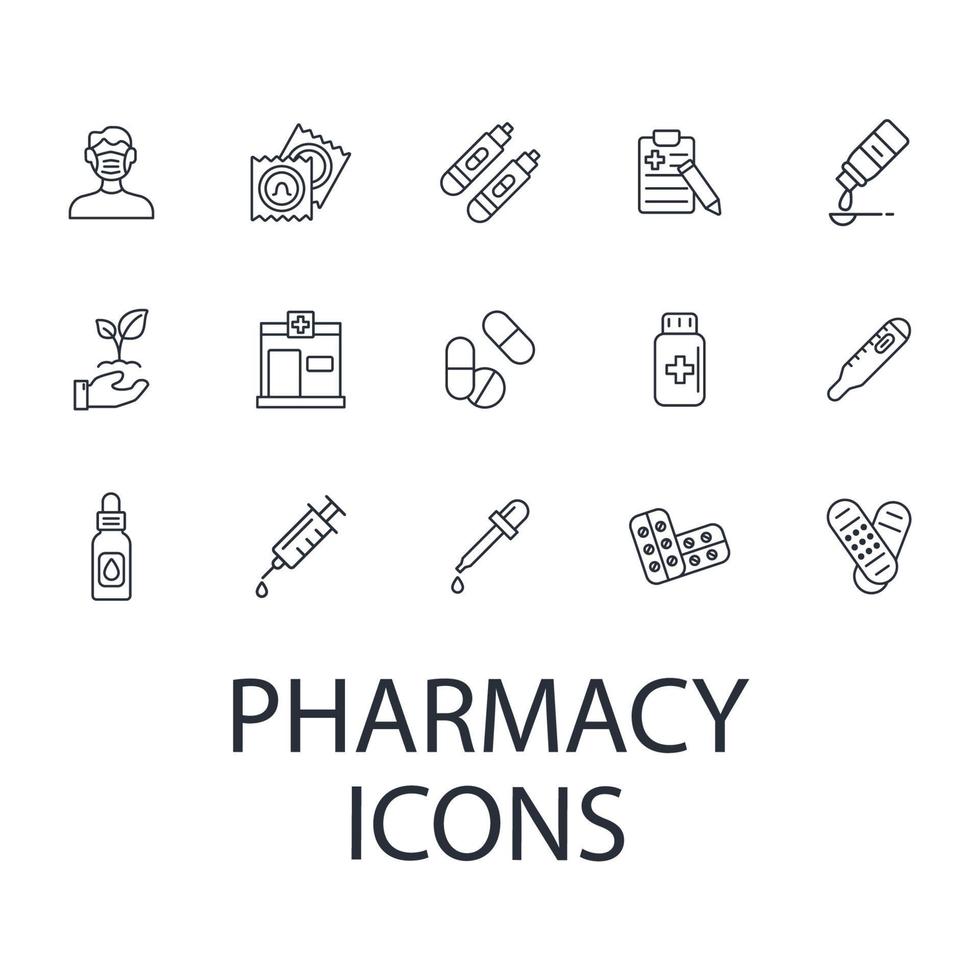 ensemble d'icônes de pharmacie. Éléments vectoriels de symbole de pack de pharmacie pour le web infographique vecteur