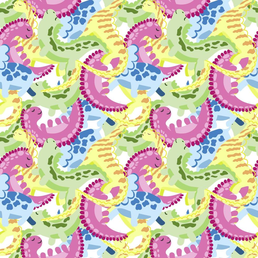 modèle sans couture de mignons dinosaures endormis multicolores. style de vecteur de dessin animé. abstrait de dinosaures sur fond blanc