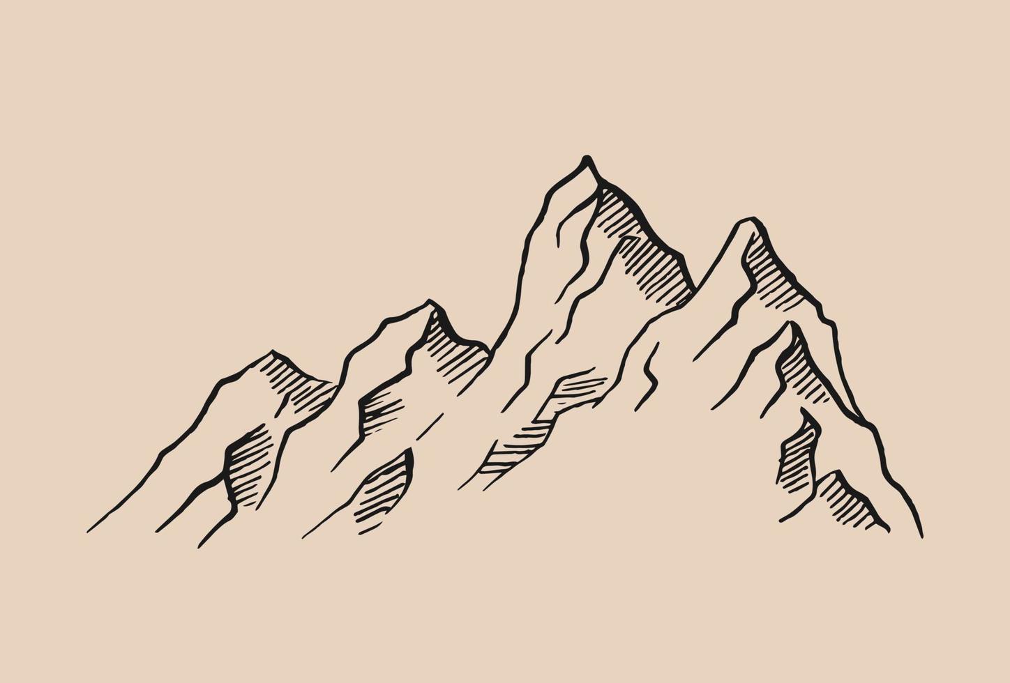 montagnes. pics rocheux dessinés à la main. illustration vectorielle. vecteur