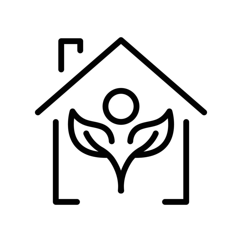 vecteur d'icône de maison avec des personnes et des feuilles. environnement sain, écologie, maison saine. style d'icône de ligne. illustration de conception simple modifiable
