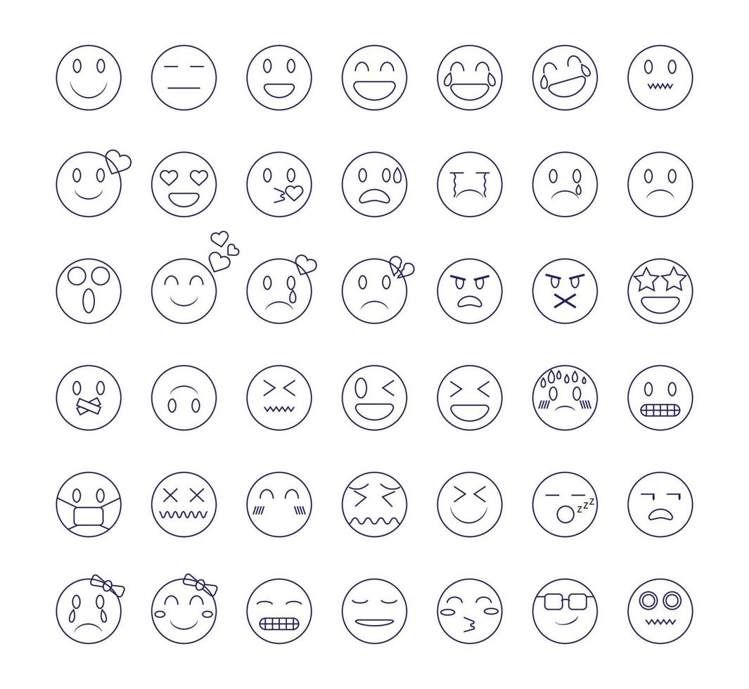 ensemble d'émoticônes, emoji fait face à la collection d'expressions. vecteur