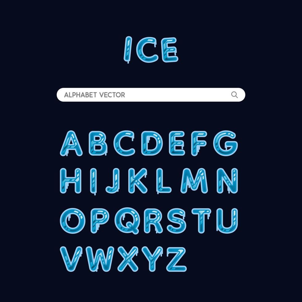 jeu de polices de glace alphabet bleu. typographie de style ludique de police cool pour les enfants, affiche, invitation. illustration vectorielle, éducation. vecteur