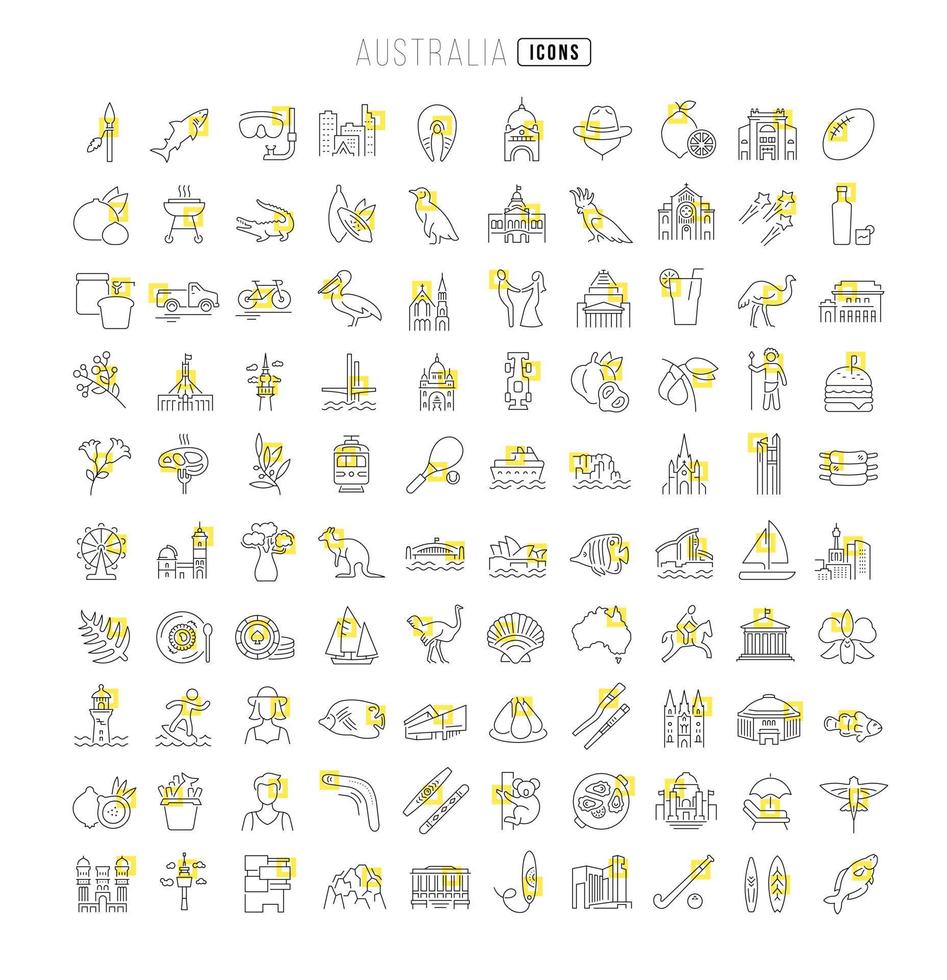 ensemble d'icônes linéaires de l'australie vecteur