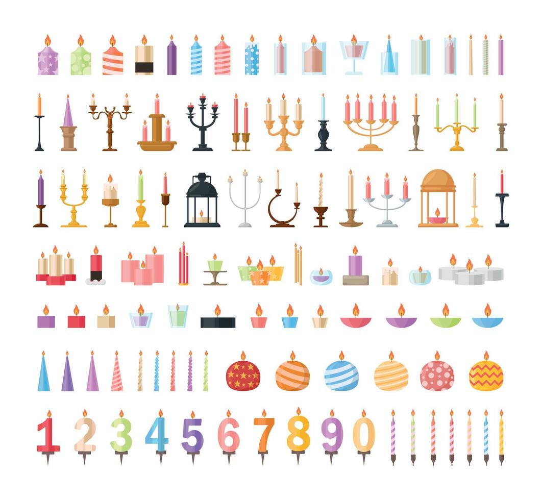 illustrations de collection de bougies vecteur