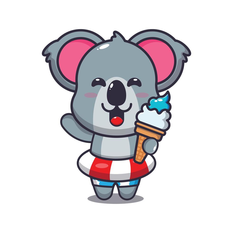 mignon, koala, dessin animé, mascotte, caractère, à, glace, sur, plage vecteur