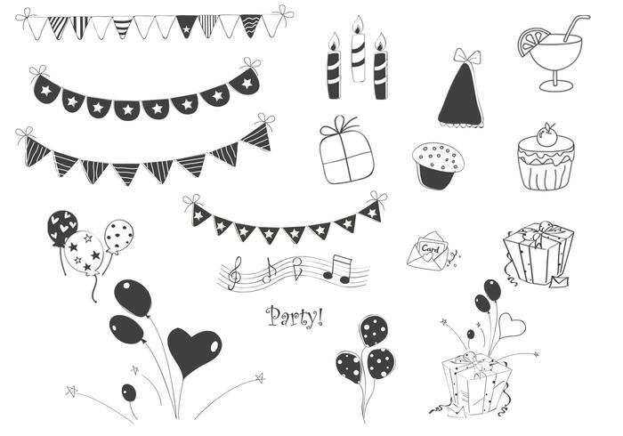 doodle party elements vector ensemble