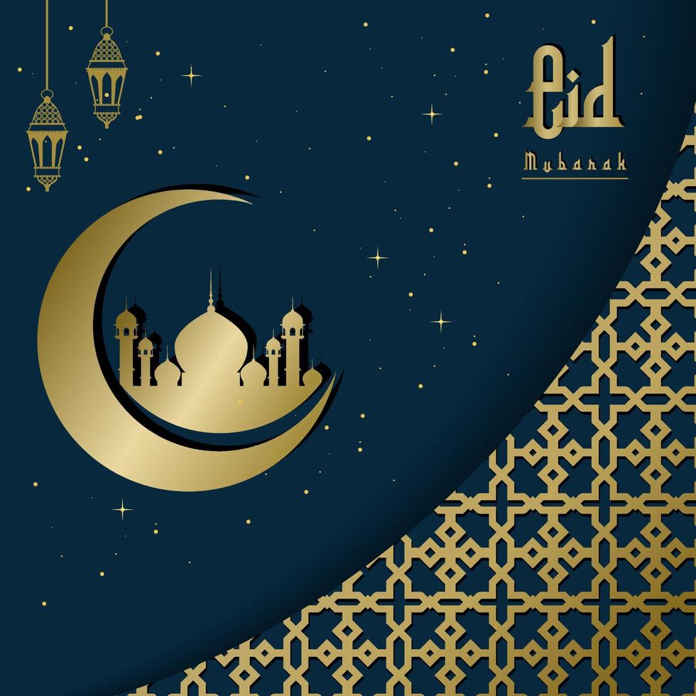 fond islamique de luxe or et bleu avec vecteur premium de cadre d'ornement décoratif