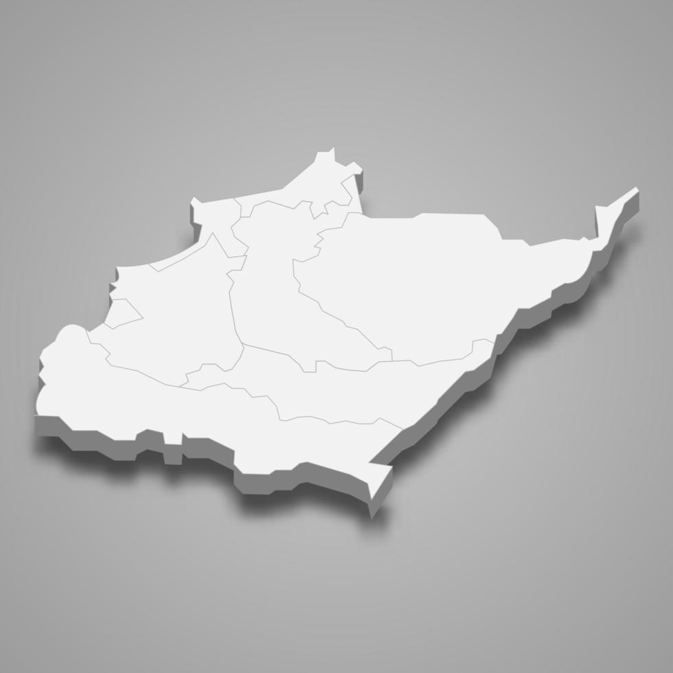 Carte isométrique 3d du gouvernorat du nord du liban vecteur