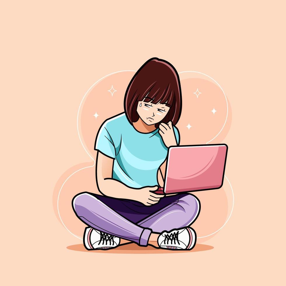 jeune fille confuse à propos de quelque chose illustration vectorielle téléchargement gratuit vecteur