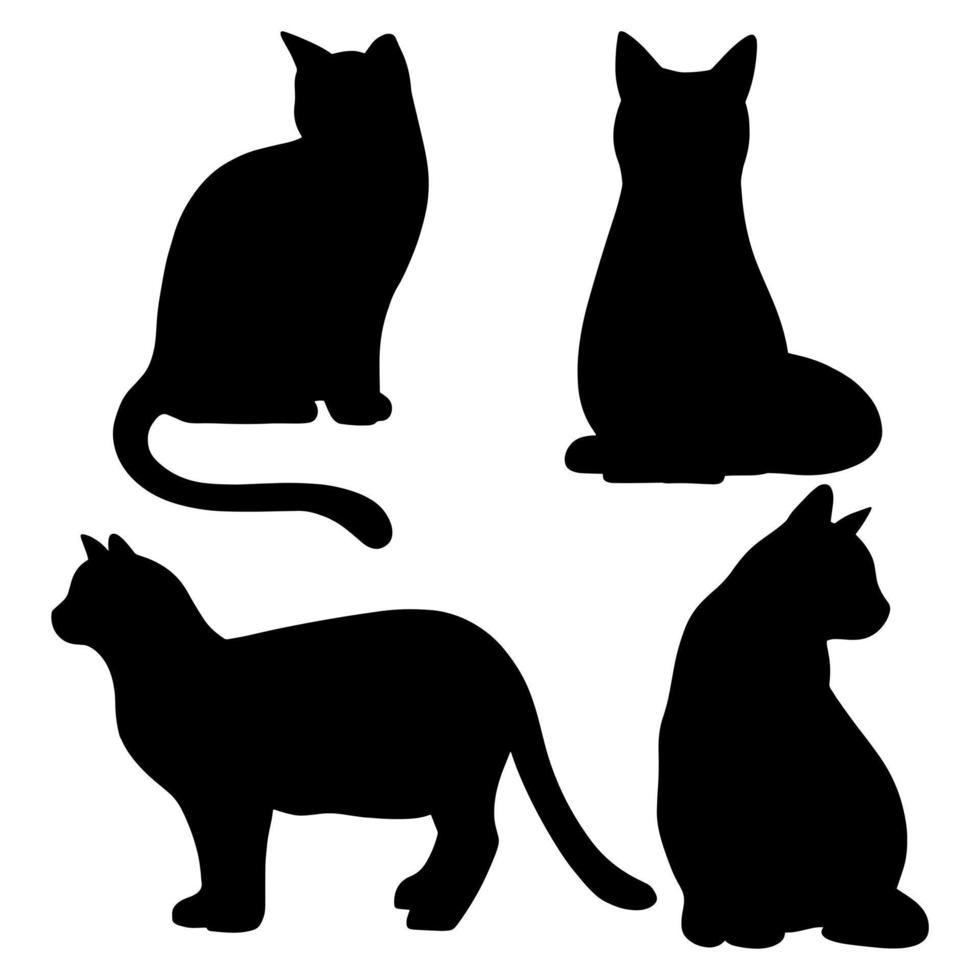 ensemble d'illustration vectorielle de silhouette de chats différents isolée sur fond blanc vecteur