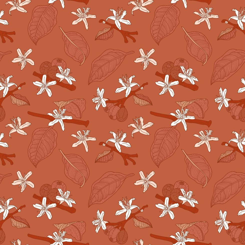 floraison café arabica branche marron seamless pattern vecteur