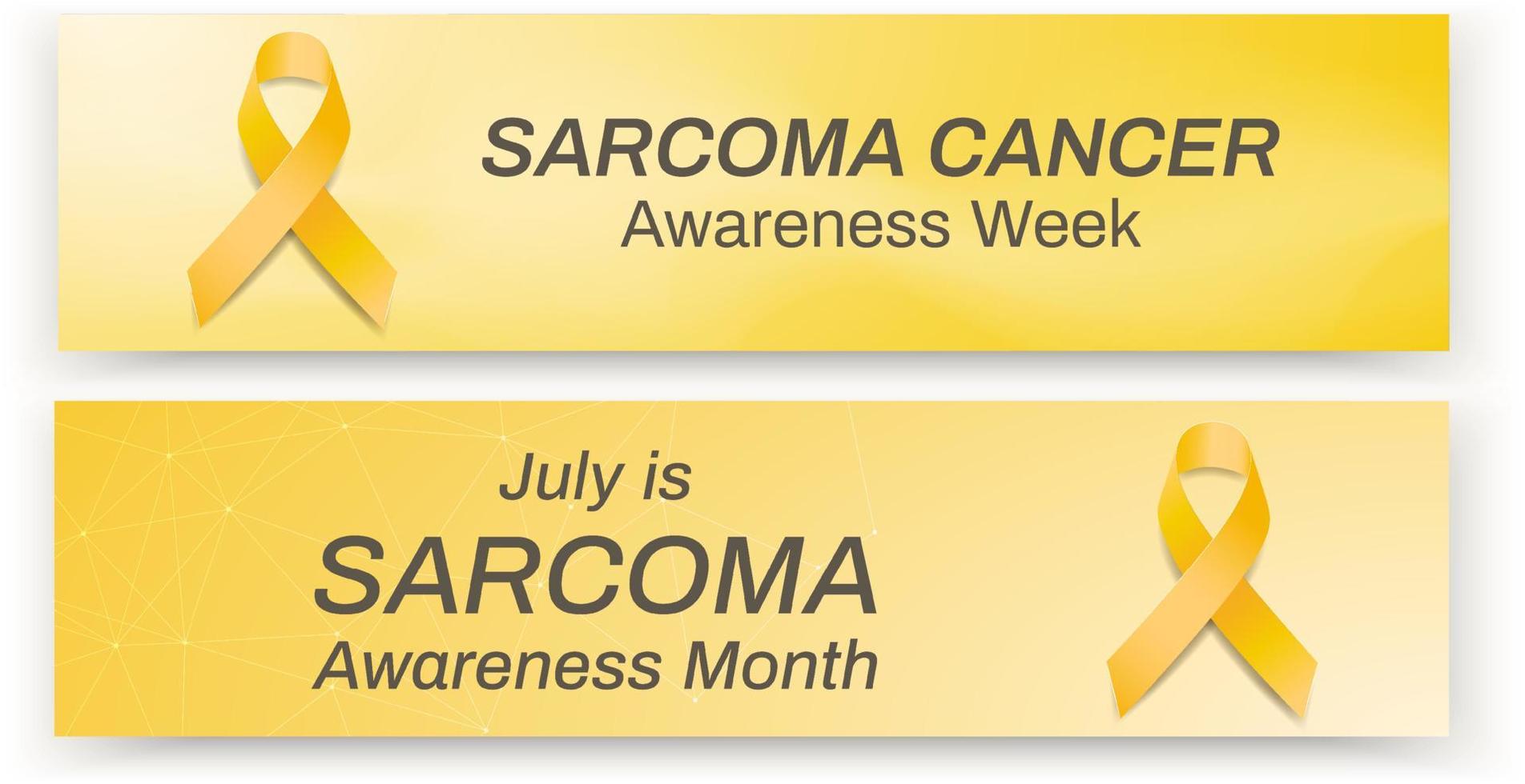 concept de mois et de semaine de sensibilisation au cancer du sarcome. ensemble de deux modèles de bannières vectorielles à thème avec ruban jaune et texte. illustration vectorielle. vecteur