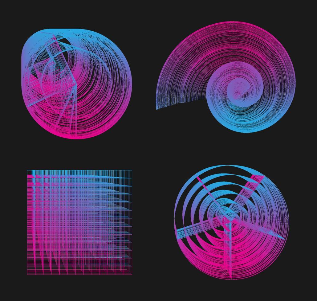 ensemble d'éléments de conception punk rétro vague. technologie ronde sur fond noir. illustration vectorielle. vecteur