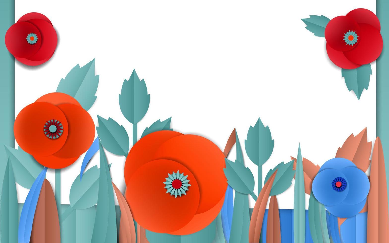 bannière florale en papier découpé avec des coquelicots rouges vecteur