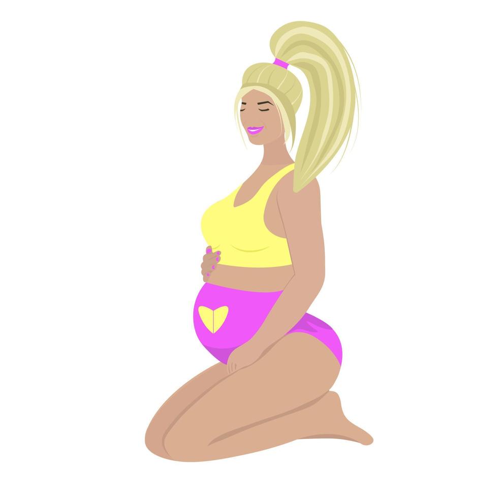 blonde enceinte en maillot de bain, illustration vecteur