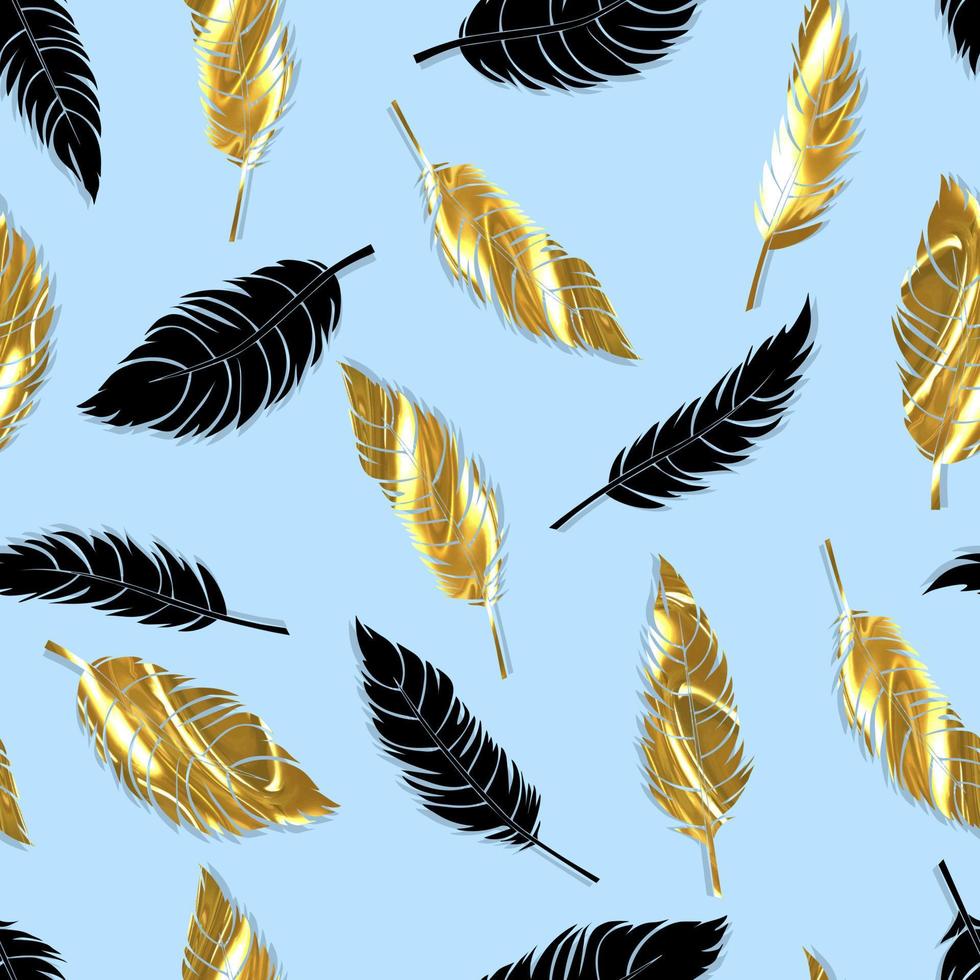 plumes d'oiseaux vecteur motif sans couture avec de l'or