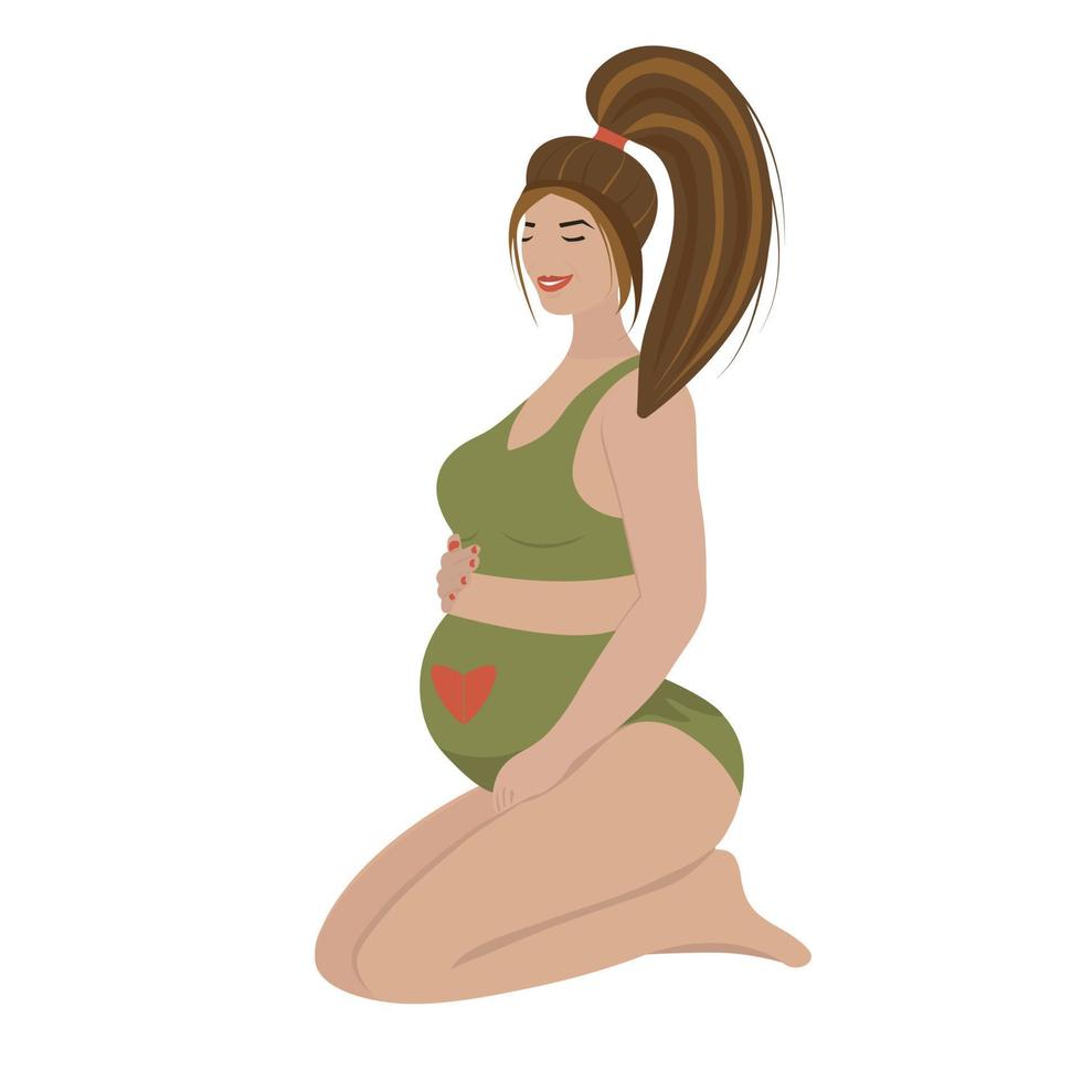 femme rousse enceinte en maillot de bain, illustration vecteur